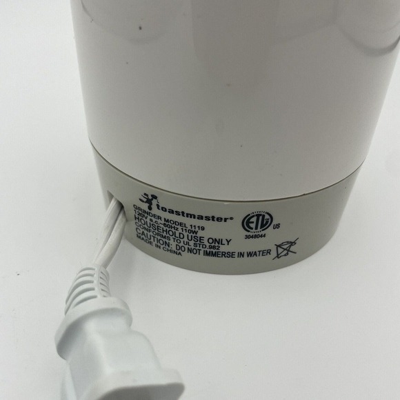 Toastmaster Electric Coffee Grinder Model 1119 120V 2oz/12 Cups Coffee White - Picture 5 of 6
